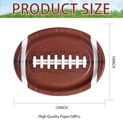 50Pcs Large Football Oval Plates 10"x12" Heavy Duty Football Food Plates Disposable Football Food Tray for Football Theme Party Supplies Sports Event Game Tailgate Carnivals Birthday Party Decorations - style: Football Oval Plates