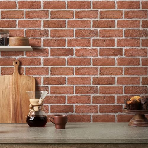 COMSTICKC 3D Faux Brick Wall Panel Peel and Stick, Red, 10 Pcs 12"X12", Not Real Brick, Ultra-Light & Thin PVC Fake Brick Decorative Tiles Backsplash Wallpaper Interior Decor - color: Vintage Red Brick