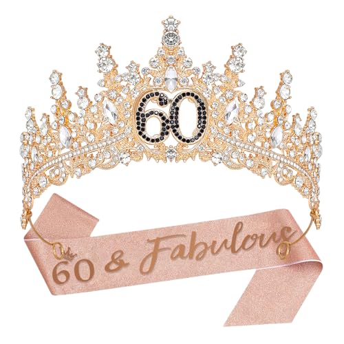 Birthday Crown for Women Crystal Princess Birthdays Tiaras Rhinestone Queen Headband Wedding Bridal Hair Accessories BirthdayProm Pageant Party Coming of Age Ceremony Photo Props - color: Gold-60