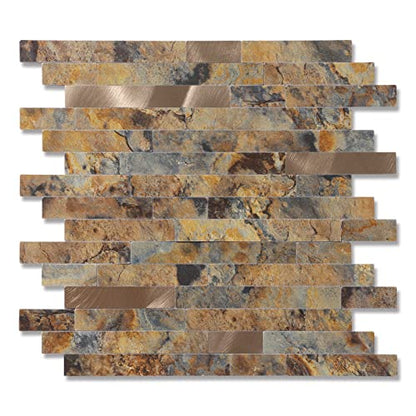 Yipscazo Peel and Stick Stone Metal Backsplash, Stick on Tiles for Backsplash Kitchen (Brown Stone Rock, 10-Pack) - color: Brown Stone Rock