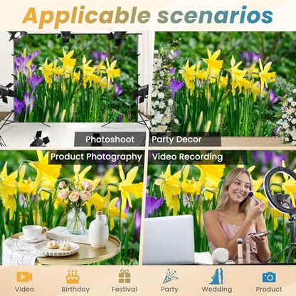 5x7ft Photography Backdrop Springtime Bunch Wild Yellow Daffodil Narcissus pseudonarcissus Photo Backdrop Photography Background for Photoshoot Portrait Video Party Photo Studio Prop Booth - color: Color2