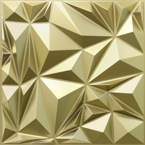 STICKGOO 3D Wall Panels for Interior Wall Decor, Champaign Gold Diamond Design Accent Wall Panels, 19.7" x 19.7" Decorative 3D Wall Panels for Living Room, Lobby, Office - color: Champaign Gold