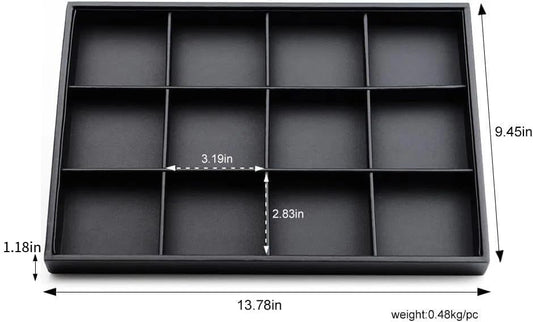 12 Grids PU Leather Jewelry Trays Stackable Jewelry Organizer Trays For Drawer Bracelet Earring Display Watches Brooches Display (Black) - color: Black, size: 12 Grid