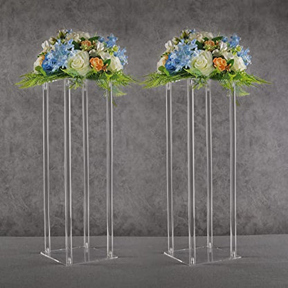 YALLOVE Acrylic Flower Stand, Set of 2 Clear Pedestal, 23.6 Inch Tall Vases for Wedding Event Party Props, Home Decor - size: 23.6''