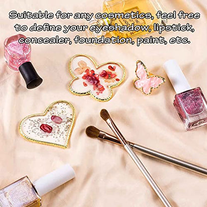 AKOAK 2 Pcs Butterfly Nail Art Resin Palette, Ring Gel Polishing Mixing Tray, Gold Edge Adjustable Nail Ring Gel Color Makeup Plate, DIY Nail Art Display Tool Photography Prop Nail Polish Plate