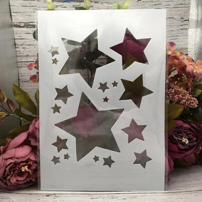 TIAMECH A4 Reusable Shinning Stars Stencil for Painting - Five-Pointed Stars Layering Template, DIY Wall Art, Wood Furniture, Scrapbook & Crafts (8.3x11.7inch) - style: Shinning Stars