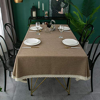 EHouseHome Faux Linen Tablecloth with Lace Trim - Waterproof/Spill Proof/Stain Resistant/Wrinkle Free/Oil Proof - for Banquet, Parties, Dinner,Kitchen,Wedding,Coffee,Holiday,Flax,Rectangle 52x70Inch - color: Flax, size: 70" x 52" (Rectangular)