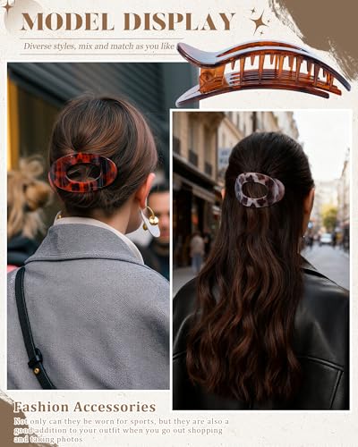 AWAYTR Flat Hair Clips For Women 4.33" Lay Flat Claw Clip for Hair 6Pcs Round Large Hair Claw Clips (Leopard Series + Brown Series) - color: Leopard Series + Brown Series