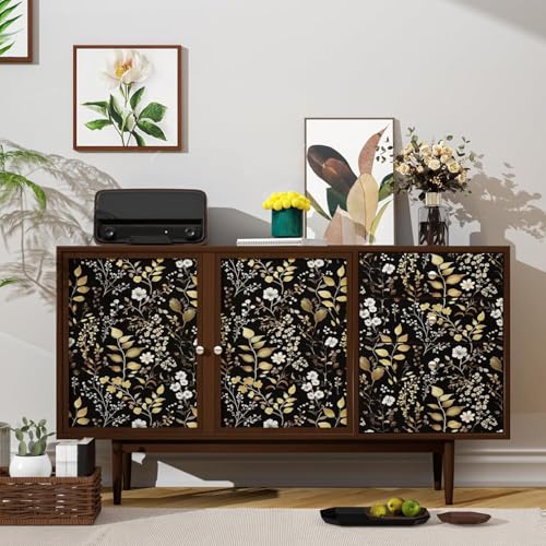 Laatse Boho Wallpaper Peel and Stick Dark Floral Wallpaper 17.5in x118in Vintage Leaf Contact Paper Vinyl Waterproof Self Adhesive Golden Leaf Botanical Wall Paper for Cabinet Table Drawer Decor - color: Hot Gold, size: 118" x 17.5"