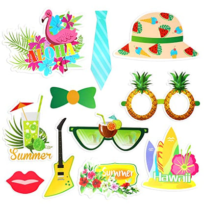 PHOGARY Hawaiian Luau Photo Booth Props Kit, 29pcs Multicolored Tropical Photo Props with Pineapple Pattern for Summer Hawaiian Luau Pool Beach Birthday Wedding Party