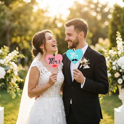 Kotbs 52pcs Wedding Photo Booth Props, Bachelorette Party Photo Booth Prop Kit for Bridal Shower, Engagement and Valentines Party, Photobooth Props Wedding Party Supplies