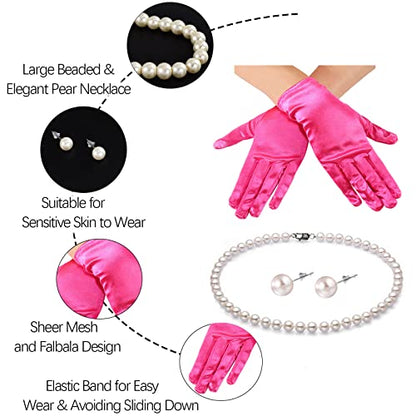 Fascinators Hats with Gloves Set for Women 20s 50s Cocktail Tea Party Wedding Costume Headwear - color: 02 Hot Pink