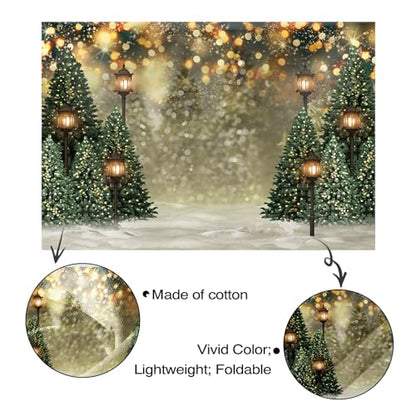 Mocsicka 7x5ft Winter Christmas Tree Backdrop Glitter Bokeh Winter Snow Forest Trees Photography Background Family Christmas Holiday Wall Decorations Photo Props - size: 7x5ft