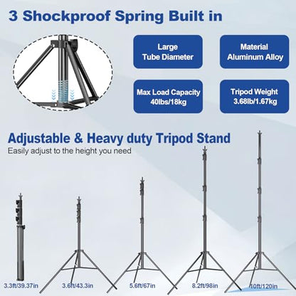 Photo Video Studio 10 x 10ft Heavy Duty Backdrop Stand, Adjustable Photography Background Support System Kit with Shock-Proof Spring, Carrying Bag, 6 Clamps - size: 10×10ft