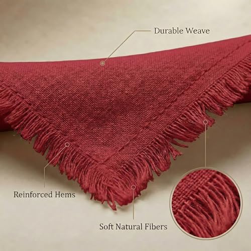 ACCENTHOME Red Cotton Linen Napkin Set of 12 18x18 inch Dinner Napkins - Washable Soft Premium Hotel Quality Reusable Hemmed Edges Napkins Perfect Table Linens for Family Dinners, Weddings - color: 06 - Red, size: 18"x18" - Pack of 12