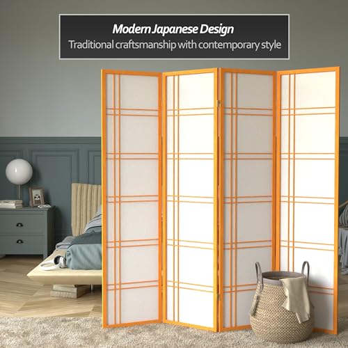Red Lantern 6 ft. Tall Double Cross Shoji Screen - Honey - 4 Panels - color: Honey, size: 4 Panel