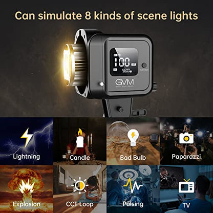GVM Great Video Maker GVM 80W Bi-Color COB Video Light Kit, 2700K~7500K Continuous Lighting for Photography with Bowens Mount Softbox&Stand, 8 Effects Support AC Adapter & NP Battery - color: studio lights