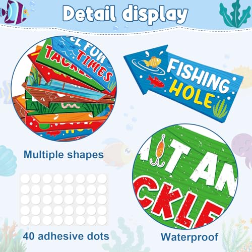 Hooqict 20 Pieces Gone Fishing Sign Fishing Birthday Party Decorations Welcome Direction Signs for Kids Summer Birthday Party Supplies Retirement Decorations Baby Shower Fish Cutouts - style: Gone Fishing