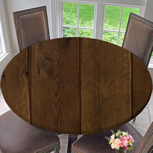 Elastic Edged Round Table Cloths Wooden Vertically Striped Texture Background Fitted Table Covers for Party Picnic Garden Decor Fit for Diameter 24.2"-28.1" Round Table, Style 203 - color: Wooden Texture 1, size: 36" (Round)