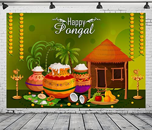 BELECO 9x6ft Fabric Happy Pongal Backdrop Indian Holiday Harvest Photography Background Holiday Celebration Party Decoration Banner Supplies Studio Photo Booth Video Shoot Props - size: 9x6FT