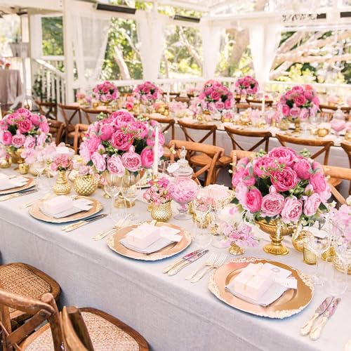 Artificial Peony Flower Silk Peonies Bouquet 4 Bundles Fake Flowers Bulk for Home Wedding Party Decor (Rose Red+Pink) - color: Red Rose+pink