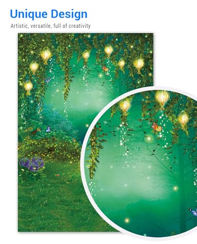 Funnytree 5X7FT Enchanted Forest Backdrop Fairy Tale Wonderland Butterfly Woodland Background Wedding Baby Shower Birthday Party Supplies Banner Cake Smash Decor Studio Portrait Prop Photobooth Favors