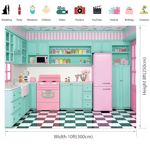 Renaiss Fabric Kitchen Backdrop 10x8ft Baking Cooking Party Wall Background Kitchen Interior Scene Photography Backdrops for Girls Kids Video Shooting Photo Studio Props - size: 10Wx8H FT