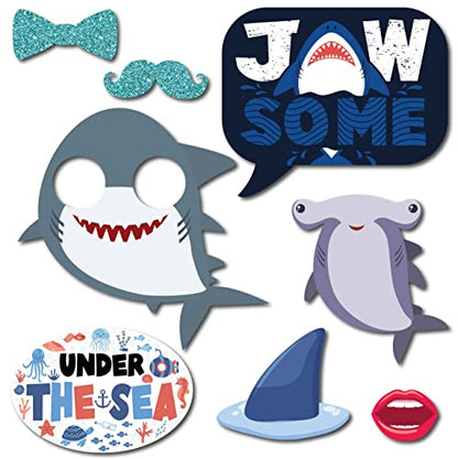 Under The Sea Photo Booth Props - 41-pc Photobooth Kit with 8 x 10-Inch Sign, 60 Adhesive Pads, 45 Sticks - Under The Sea Decorations - Under The Sea Party Decorations
