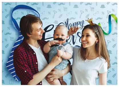 10X8FT Happy Father's Day Backdrop Necktie and Glasses Blue Backdrops Photo Studio Prop Backdrop Father's Day Party Supplies Decorations Banner Photography Background DH-404 - size: 10X8FT