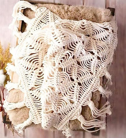 Newborn Photography Props Baby Photoshoots Photo Posing Macrame Rug Backdrop (White A) - color: White a