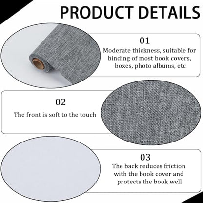 CRASPIRE 51 x 11.8 Inch Grey Book Cloth Book Binding Cover Fabric Surface Paper Backed A4 to A8 Linen Polyester Woven Bookcover for Books Album Scrapbooking Archival DIY Covering Bookbinding Protector - color: Gray-3