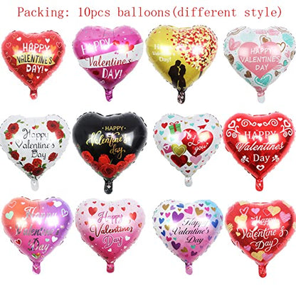 BinaryABC Happy Valentines Day Balloons,Love Heart Foil Balloons,Valentines Day Romantic Photo Props Decorations,10Pcs