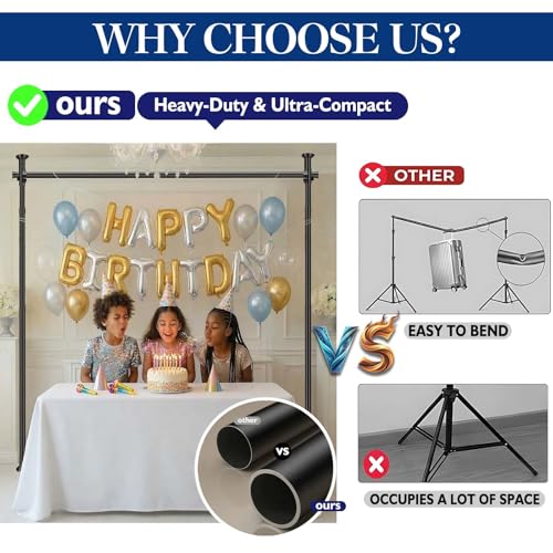 Jilron Backdrop Stand Heavy Duty Spring-Loaded Adjustable Photo Backdrop Stand, Sturdy Thickened Support, Adjustable Width 35-100" Height 43-120", Easy Setup for Photography, Parties- Black