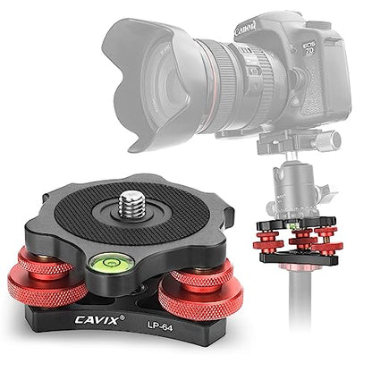 CAVIX Camera Leveler Tripod Leveling Base Tri-Wheel Head for Macro Photography Aluminum w Bubble Level 3 Axis Level with +/-5 Degree Precision Adjustment for DSLR Camera Rotator Panoramic Head LP-64