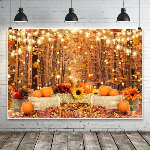 Fall Backdrop for Photography Thanksgiving Pumpkin Backdrop 10x8FT Banner Autumn Forest Maple Harvest Party Decorations Sunflower Photo Background Wallpaper - color: Pumpkin Yellow 4