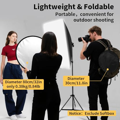 24/32/43/52in Light Reflectors for Photography, 5 in 1 Light Diffuser with Panel & Bag Reflector Photography, Ideal for Content Creator Essentials&Photographer in Silver,Gold,White and Black - size: 32inch/80cm