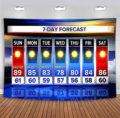 Weather Forecast Backdrop 7x5ft Seven-Day Broadcast Sunny Day Photo Background Business Study Portrait Studio Prop Wallpaper MBMYLU158 - size: cotton polyester-7x5ft