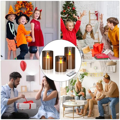 Flameless Candles 4" 5" 6" Acrylic Glass Pillars 3" Diameter Battery Operated Flickering Candles Include Remote with 24Hour Timer Function 400+ Hours by 2 AA Batteries (Gray, Warm Light 9 Pack) - color: Gray, size: Warm Light 9 Pack