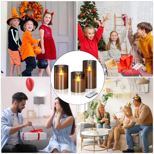 wemarry Flameless Candles 4" 5" 6" Acrylic Glass Pillars 3" Diameter Battery Operated Flickering Candles Include 8-Key Remote with Timer Function 400+ Hours (Gray, Warm Light 12 Pack) - color: Gray, size: Warm Light 12 Pack