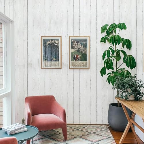 Wood Contact Paper White Gray 17.7"X 275"Thickened Peel and Stick Wallpaper Self-Adhesive Removable Decorative Wall Covering Vintage Wood Panel Interior Film for Decoration - color: White/Gray, size: 17.6" x 275"