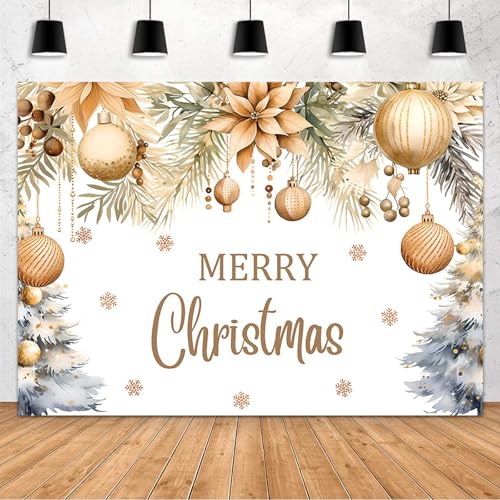 MEHOFOND Merry Christmas Backdrop Christmas Party Decorations Banner Xmas Gold Glitter Xmas Balls Snowflake Photography Background Winter New Year Eve Festival Party Supplies Photo Booth Props 7x5ft