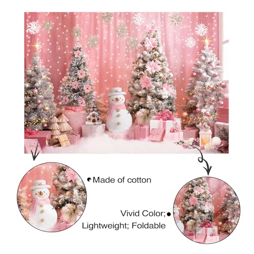 Mocsicka 7x5ft Pink Christmas Backdrop Snowflake Xmas Tree Interior Room Photography Backdrop Background Family Kids Merry Christmas Holiday Party Decorations Photo Booth Props