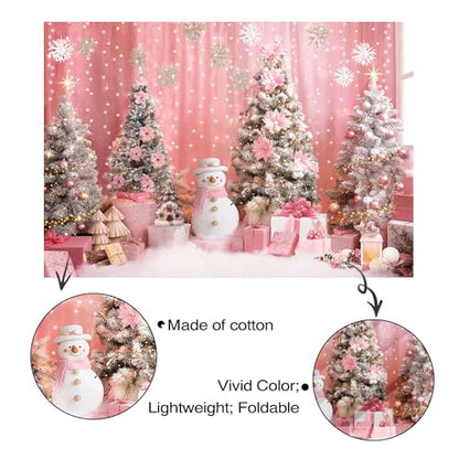 Mocsicka 7x5ft Pink Christmas Backdrop Snowflake Xmas Tree Interior Room Photography Backdrop Background Family Kids Merry Christmas Holiday Party Decorations Photo Booth Props