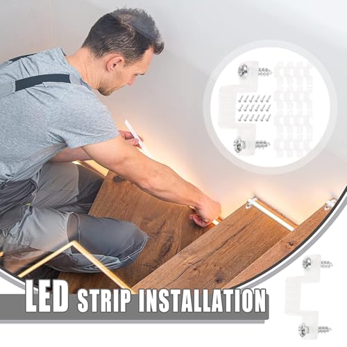 SHERCHPRY 100pcs 10mm Silicone LED Light Strip Mounting Clips with Screws, Rope Light Fixing Brackets for Wall and Cabinet Background Lighting Accessories