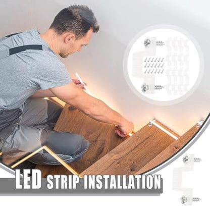 SHERCHPRY 100pcs 10mm Silicone LED Light Strip Mounting Clips with Screws, Rope Light Fixing Brackets for Wall and Cabinet Background Lighting Accessories