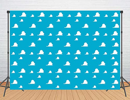Blue Toy Backdrops for Photography, 5x3FT White Clouds Wall Paper Photo Backgrounds, Children Kids Birthday Themed Party Photo Booth Props RBJMYLU37 - size: polyester microfiber fabric-5x3ft