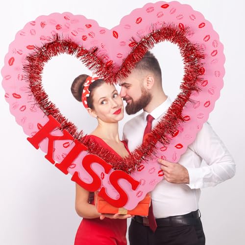 AceOrbit Large 28x25 Inch Valentine's Day Photo Booth Props Set Galentines Romantic Love Frame with DIY Decorations for Valentine's Day Galentines Wedding Party Favors Decorations