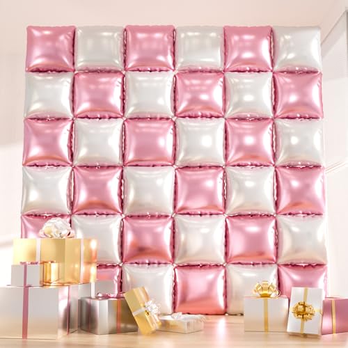 36PCS Double-Sided Pink & White Foil Balloon Backdrop Kit – Reusable Mylar Balloon Wall or Balloons Tunnel for Baby Showers, Weddings, Birthdays, Valentine’s Day & Party Decor - color: Pink & White