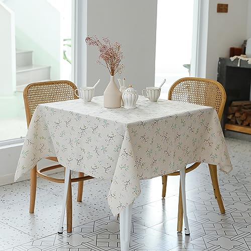 YiHomer Pastoral Square Tablecloth - 52 x 52 Inch Table Cloth - Washable Table Cover with Dust-Proof Wrinkle Resistant for Restaurant, Picnic, Bistro, Indoor and Outdoor Dining, Gardenia - color: C - Floral (Gardenia), size: 52" x 52" (Square)
