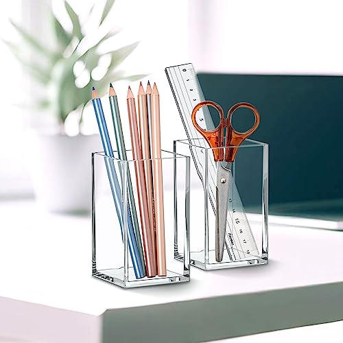 Amazing Abby - Penelope - 2-Pack Pen Holder, Acrylic Pen Holder, Clear Plastic Organizer for Office Supplies, Perfect Office Desktop Storage Solution for Pencils, Pens, Markers, Scissors, and More - style: 2-Pack